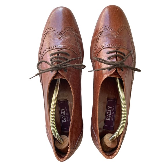 Vintage BALLY Italian Brown Leather Wing Tip Brogue Oxford Dress Shoes Mens 10.5 - Picture 2 of 16